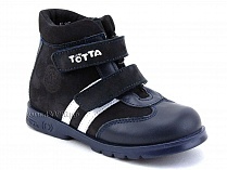 121-2,12,9 Тотто (Totto), ботинки детские утепленные ортопедические профилактические, кожа, нубук, синий, белый. в Новосибирске