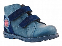 2084-01 УЦ Дандино (Dandino), ботинки демисезонные утепленные, байка, кожа, тёмно-синий, голубой в Новосибирске