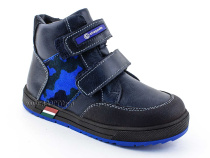 35124Б ШагоВита (Shagovita), ботинки детские демисезонные ортопедические профилактические, кожа, байка, черный, синий 