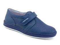 30024-702 Тотто (Totto), туфли школьные ортопедические профилактические, кожа перфорированная, синий 