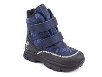 2633-11МК (26-30) Миниколор (Minicolor), ботинки зимние детские ортопедические профилактические, мембрана, кожа, натуральный мех, синий, черный, милитари в Новосибирске