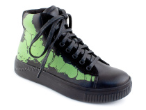 55317Б ШагоВита (Shagovita), ботинки детские  профилактические, кожа, байка, черный, зеленый 
