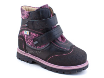 543-8 (26-30) Твики (Twiki) ботинки детские зимние ортопедические профилактические, кожа, натуральный мех, черно-розовый в Новосибирске